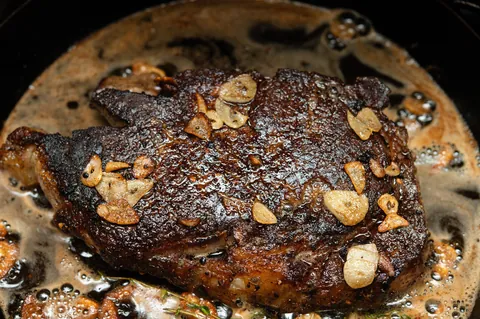 [homemade] steak, shrimp and seasoned fries