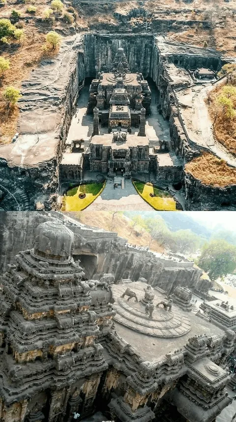 The Kailasa Temple in India wasn’t constructed; it was carved out of a single massive rock.