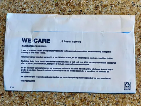 How the US Postal Service delivers a card that a postal worker tore open to steal a gift card