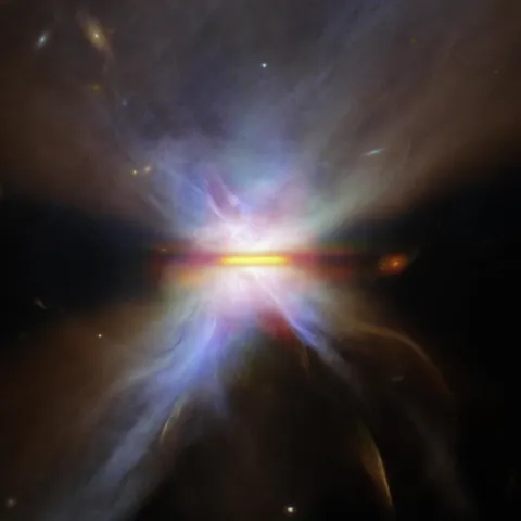 IRAS 04302, a protostar—a young star that is still gathering mass from its environment—surrounded by a protoplanetary disc where baby planets might be forming.