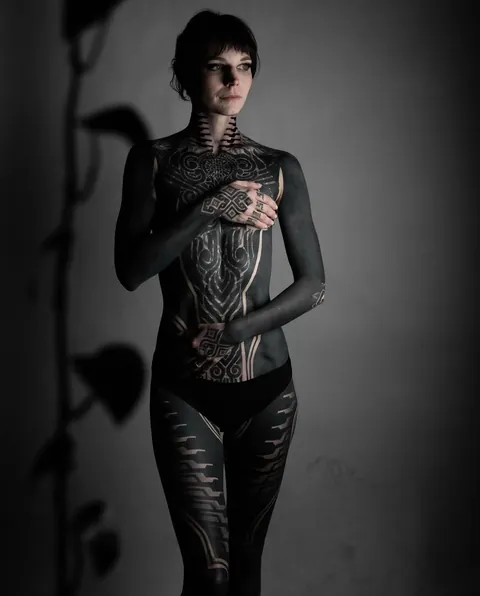 Geometric Blackwork Bodysuit by Eddie Rise (me) at Black Alchemy Studio in Albuquerque, New Mexico.