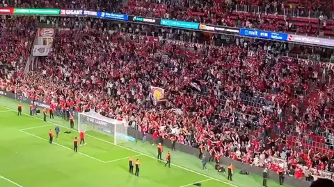 PSV fans celebrate FC Groningens 90+9' minute equalizer against Ajax, putting them top of the league going into the final day