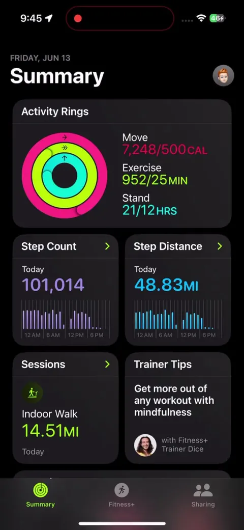 My rings closing after a 101k steps day