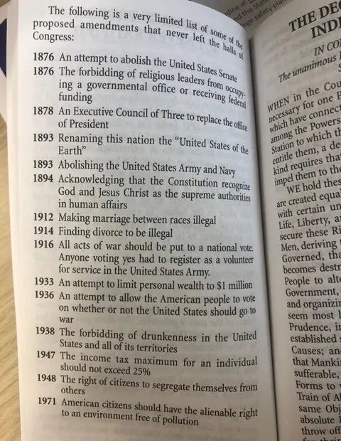 A list of American Amendments that were never approved.