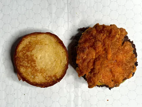 [Homemade] smash burgers with chicken-fried bacon