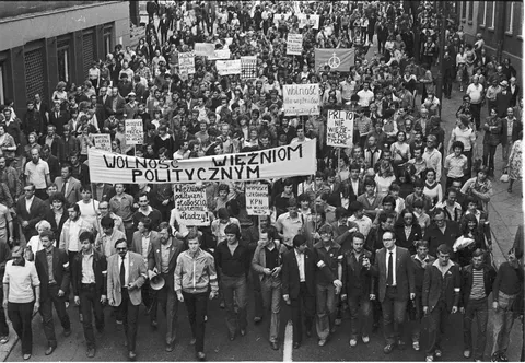 My dad (light jacket in front) leading a political protest he organised - 25th May 1981, Katowice, Poland