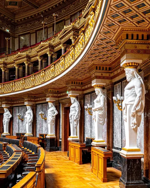 Caryatids in the former House of Deputies of the Neoclassical Austrian Parliament Building completed in 1883, Innere Stadt, Vienna, Austria.