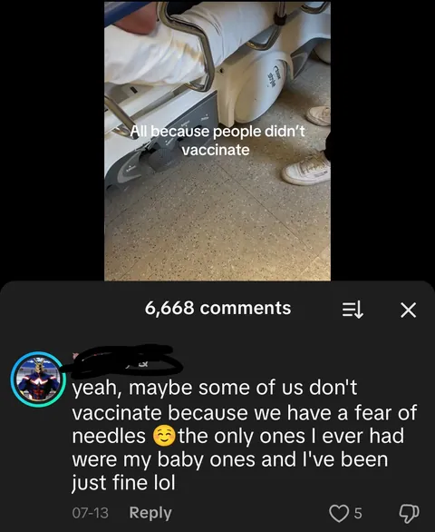 Ah yes, the perfect reason for not vaccinating, a fear of needles
