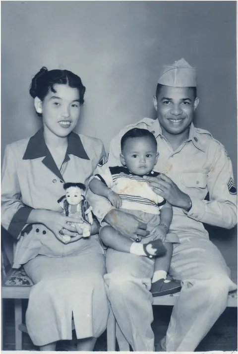 Mixed couple with their baby in Saitama, Japan, (1947)