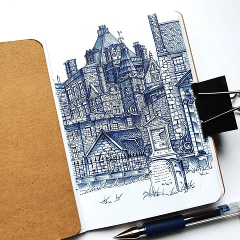 Pen sketch of an Edinburgh view from my sketchbook