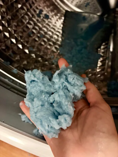 This throw blanket (a thrift store find) shedded slightly in the wash