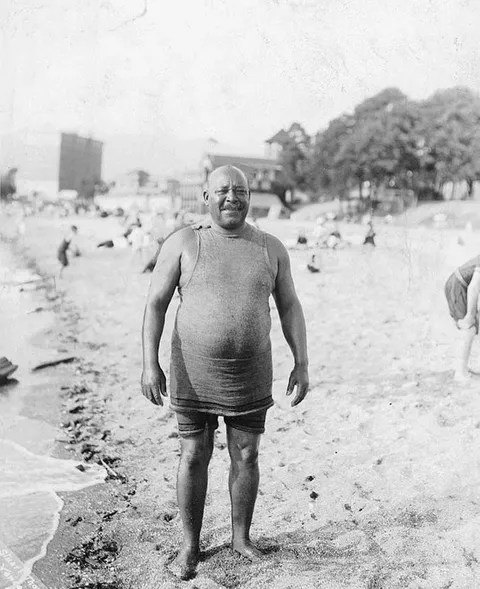 Vancouver's first official lifeguard, Joe Fortes, 1905. Fortes, who was born in Trinidad and Tobago, was credited with saving dozens of lives and was known as "Old Black Joe"