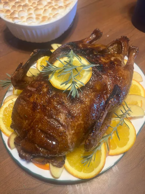 [homemade] Tried my hand at roasted duck for the first time this Thanksgiving.