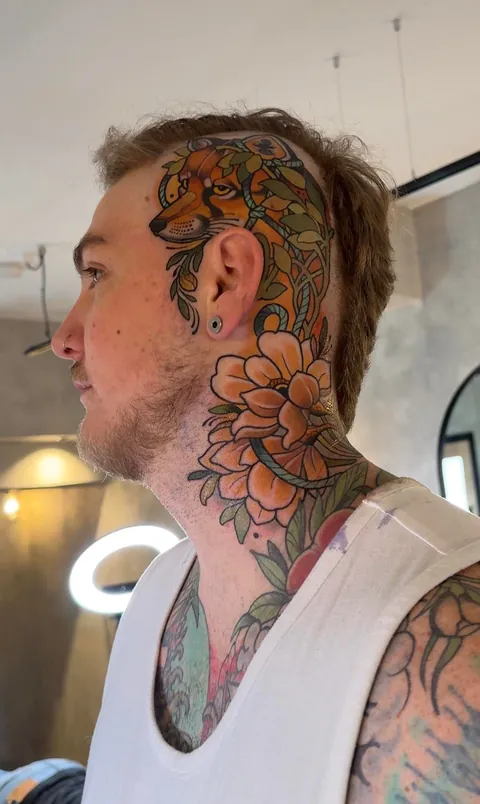 I flew across the world to get my head tattooed. "The Fox" By Sam Clark Tattoos, Wayfarers Trading Co, Avalon, AU