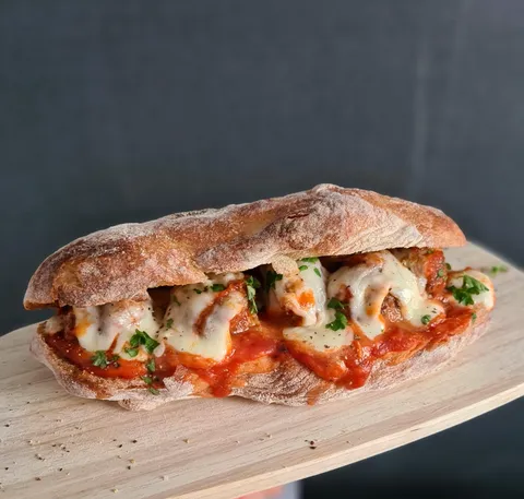 [Homemade] meatball marinara on ciabatta
