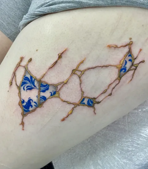 Kintsugi over scars by me (jojo.tattoos) at Nomad Ink, Wallasey, UK
