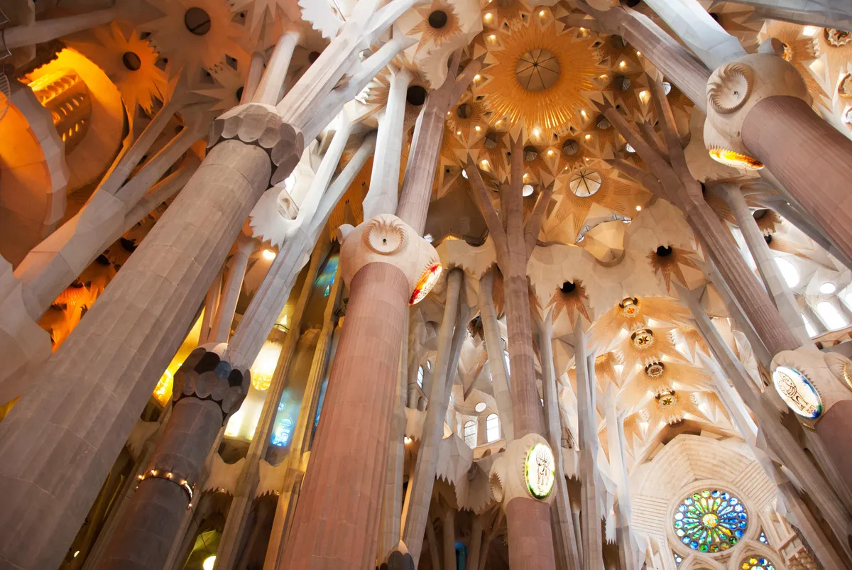 The unfamiliar geometry of Sagrada Familia's ceiling in Barcelona