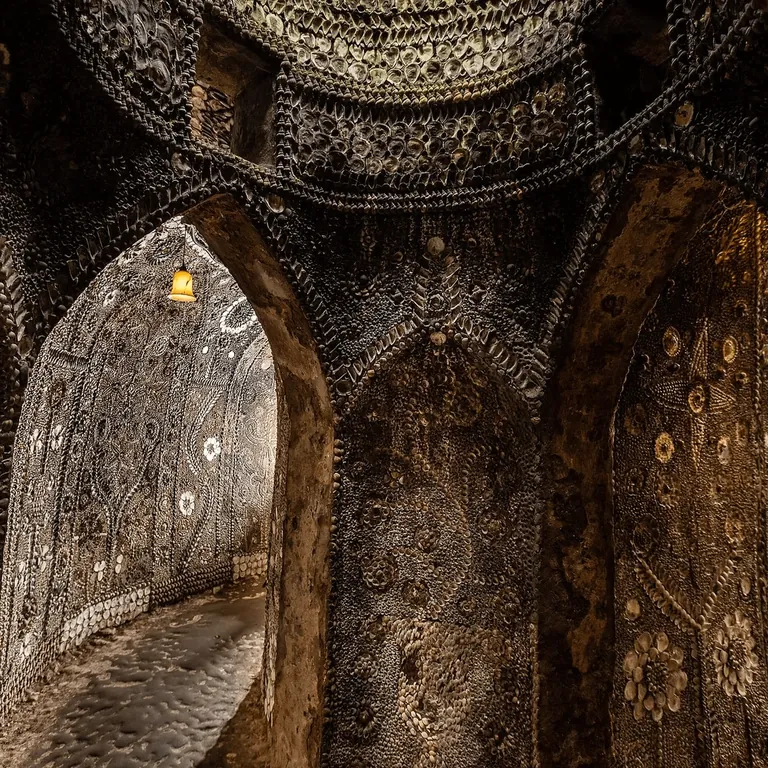 A man in 1835 was digging a duck pond and accidentally uncovered a 70-foot tunnel made of 2,000 sq ft of mosaic made from 4.6 million shells (mussels, cockles, whelks, limpets, oysters, scallops).