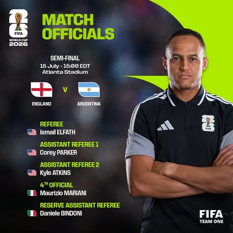 Ismail Elfath, from the United States, will referee England vs. Argentina