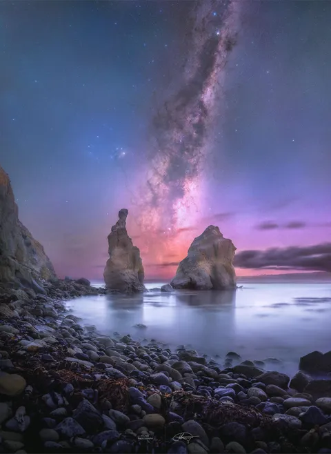 The Galactic Core rising over Karitane Beach, New Zealand