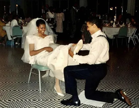 Michelle and Barack Obama on their wedding day, October 1992