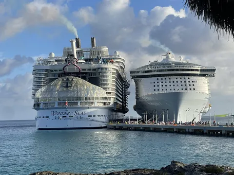 The size of these cruise ships relative to the people getting off