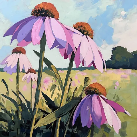 Purple Coneflowers, Jim Musil (me), Acrylics, 2025