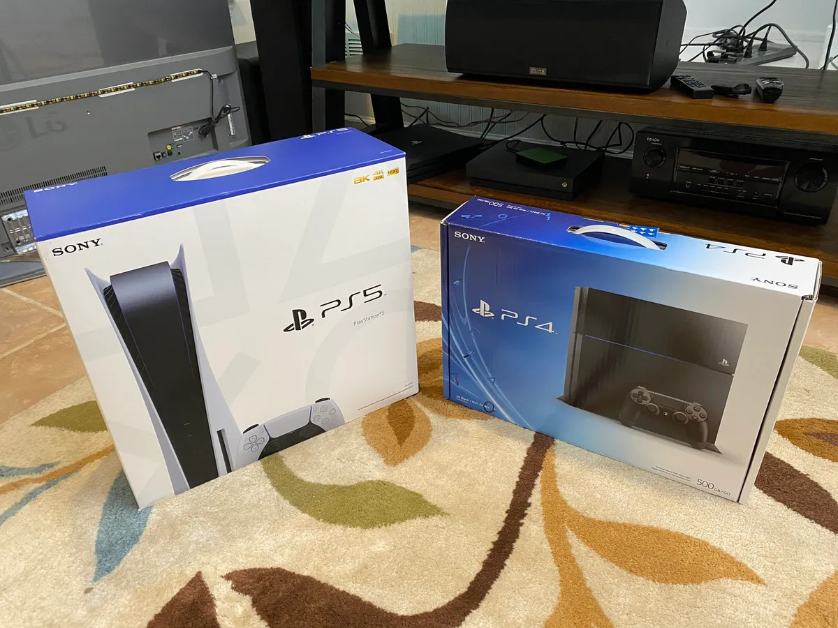 PS5 box next to PS4 box