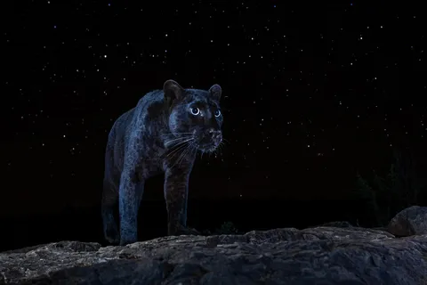 A rare African black leopard under the stars - a photo that took me 6 months to capture