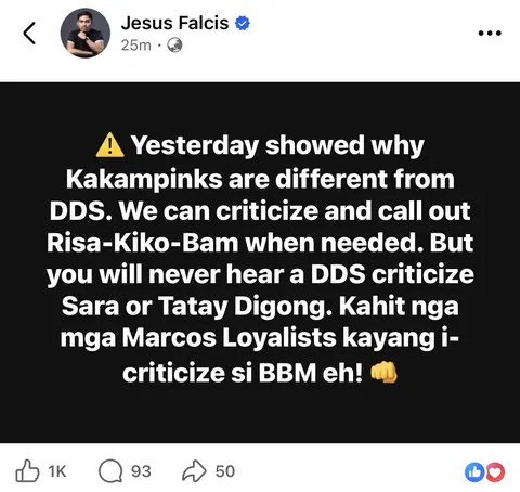 When some Kakampinks criticised Sen. Bam’s recent statement, it shows they’re not fanatics like the DDS. Even Marcos Loyalists criticised PBBM for not being “strong enough” like his father.
