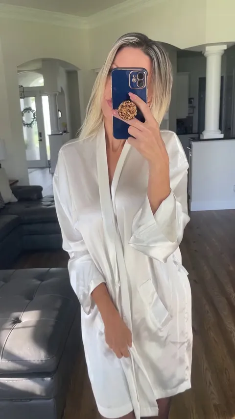 Just a mom in nothing but a robe and thighhighs. 