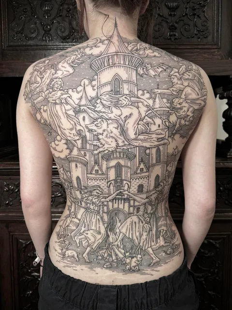 Back piece made by me (Ivan Zagusta) at Zaraza tattoo shop in Warsaw, Poland