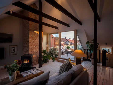 Renovated duplex apartment with a roof terrace in a 1920s building, Bagaregården, Gothenburg, Sweden [1982x1487]