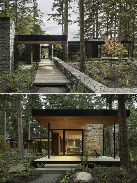 Family retreat built on the edge of a densely forested hillside overlooking the farmlands below, Whidbey Island, Washington by mwworks (Photo: Kevin Scott)