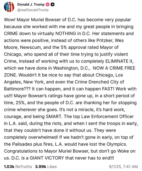D.C. is now crime free and I saved the L.A. Olympics. 🙄