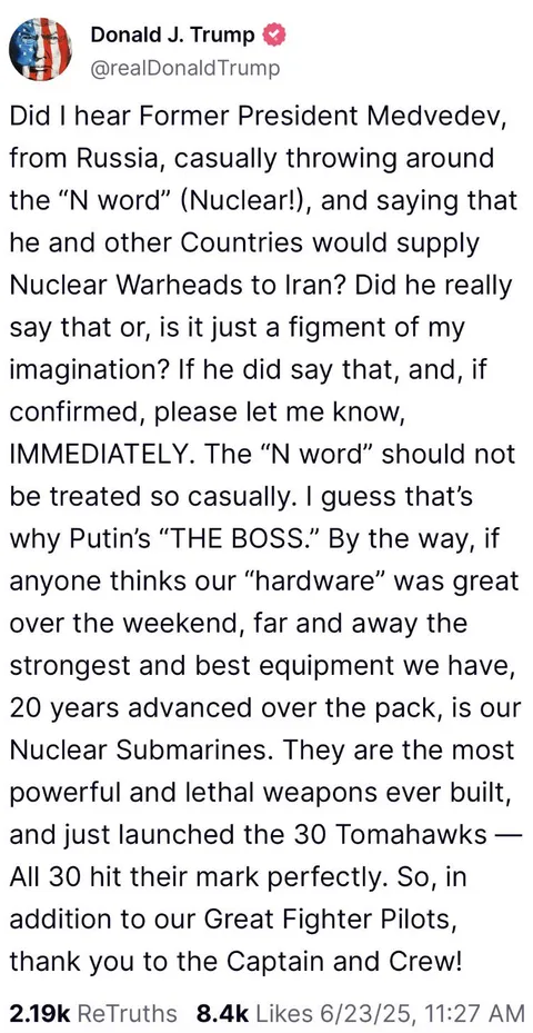 Trump: “Did I hear Medvedev is throwing around the “N” word?”