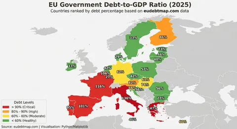 [OC] The North-South Divide: Government Debt-to-GDP Ratios in the European Union