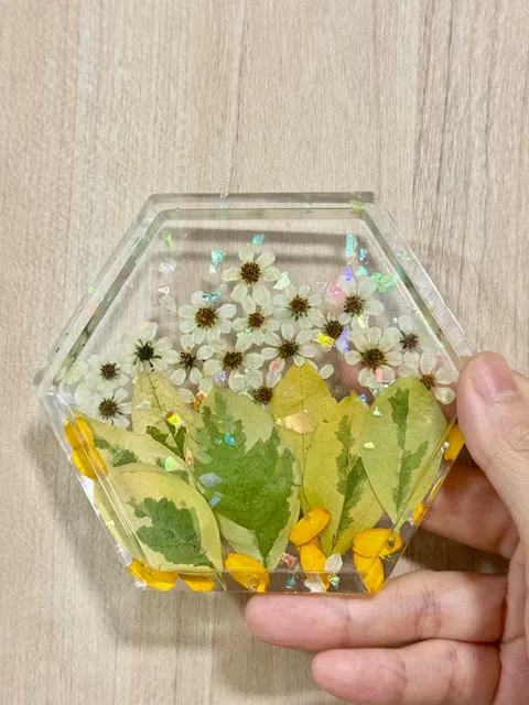 I put a little piece of my backyard into a cup coaster