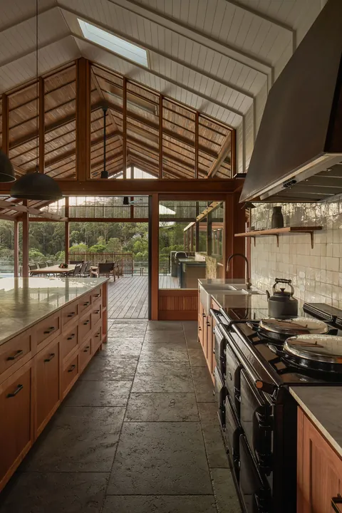 Open-air kitchen and living space in a pavilion-type residence, Sunshine Coast, South East Queensland, Australia [2048x3072]
