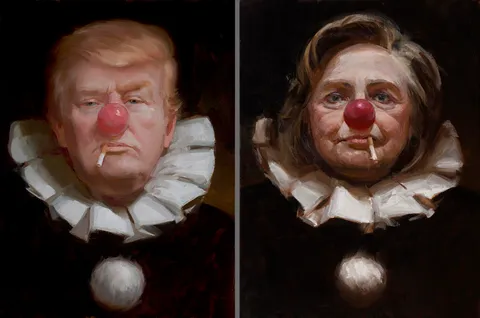 "Two clowns in the same circus" 16 x 12s oil on linen