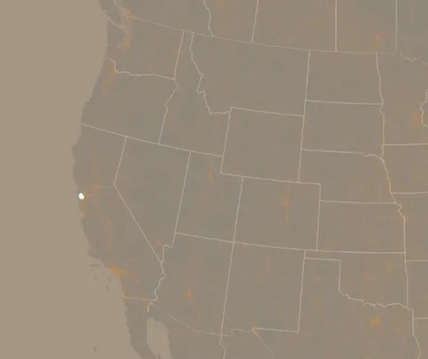 Animated optimal routes from San Francisco to ~2000 locations in the U.S. [OC]