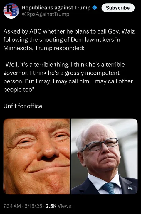 His rhetoric got them kil*ed and then proceeds to spew the same hateful rhetoric calling governors scum and incompetent just because of their political views