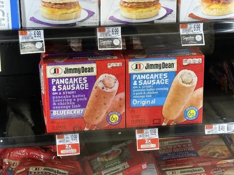 (OC) Pancake-wrapped sausages selling for 11$ at a supermarket in Boston, MA (USA)