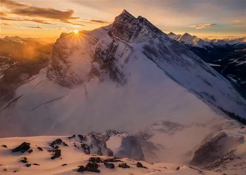 Snowy Sunrise over Mt. Lawrence Grassi in the Canadian Rockies [2048x1460][OC]