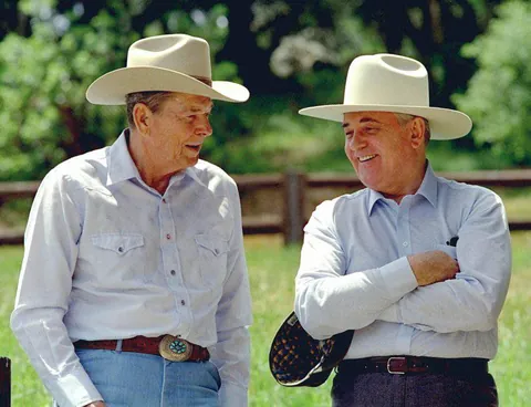 Ronald Reagan and former leader of the USSR Mikhail Gorbachev at Reagan's California ranch.
