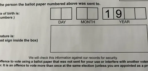 Legal voting age is 18, but you have to be born before 2000 to use this ballot paper.