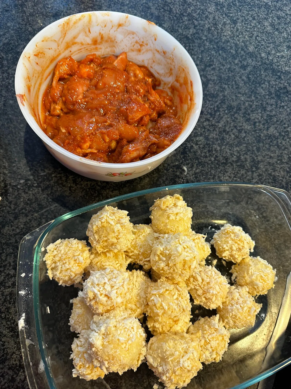 First time trying fried riceballs (and honey chicken) [homemade]