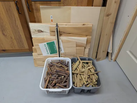 Built two Bee Boxes for solitary bees w/ lower pine cone nest compartment, as Xmas gifts for the gardeners' Mom &amp; MIL