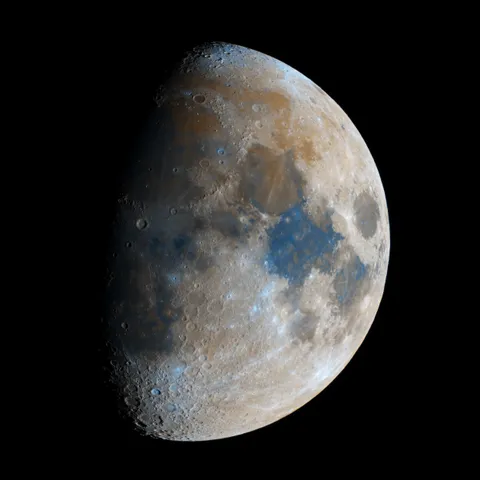 High resolution Moon in color from a small telescope. Pushing a 2.5 inch refractor to its limits.