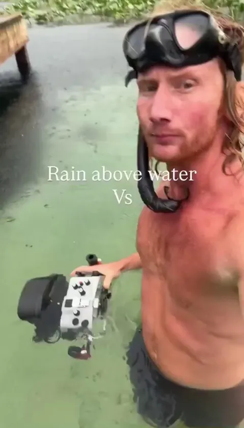 Photographer shows what rain looks like underwater.